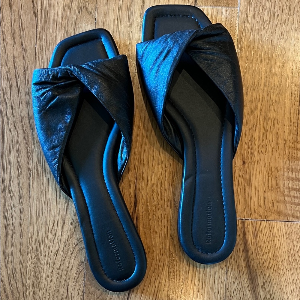 Reformation Elegant Black Slide Sandals